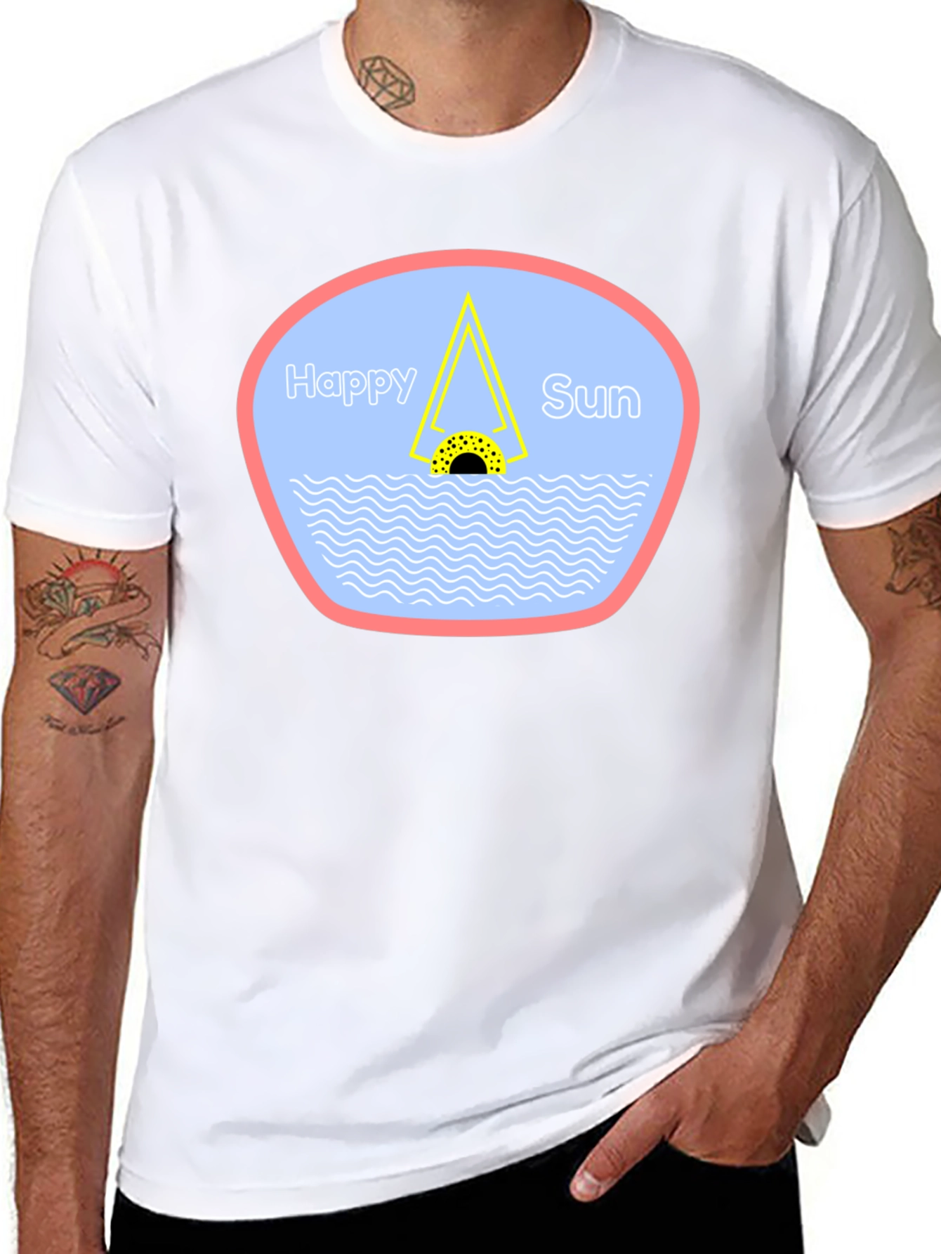 Happy Sun Graphic Tee - Black Cotton T-Shirt