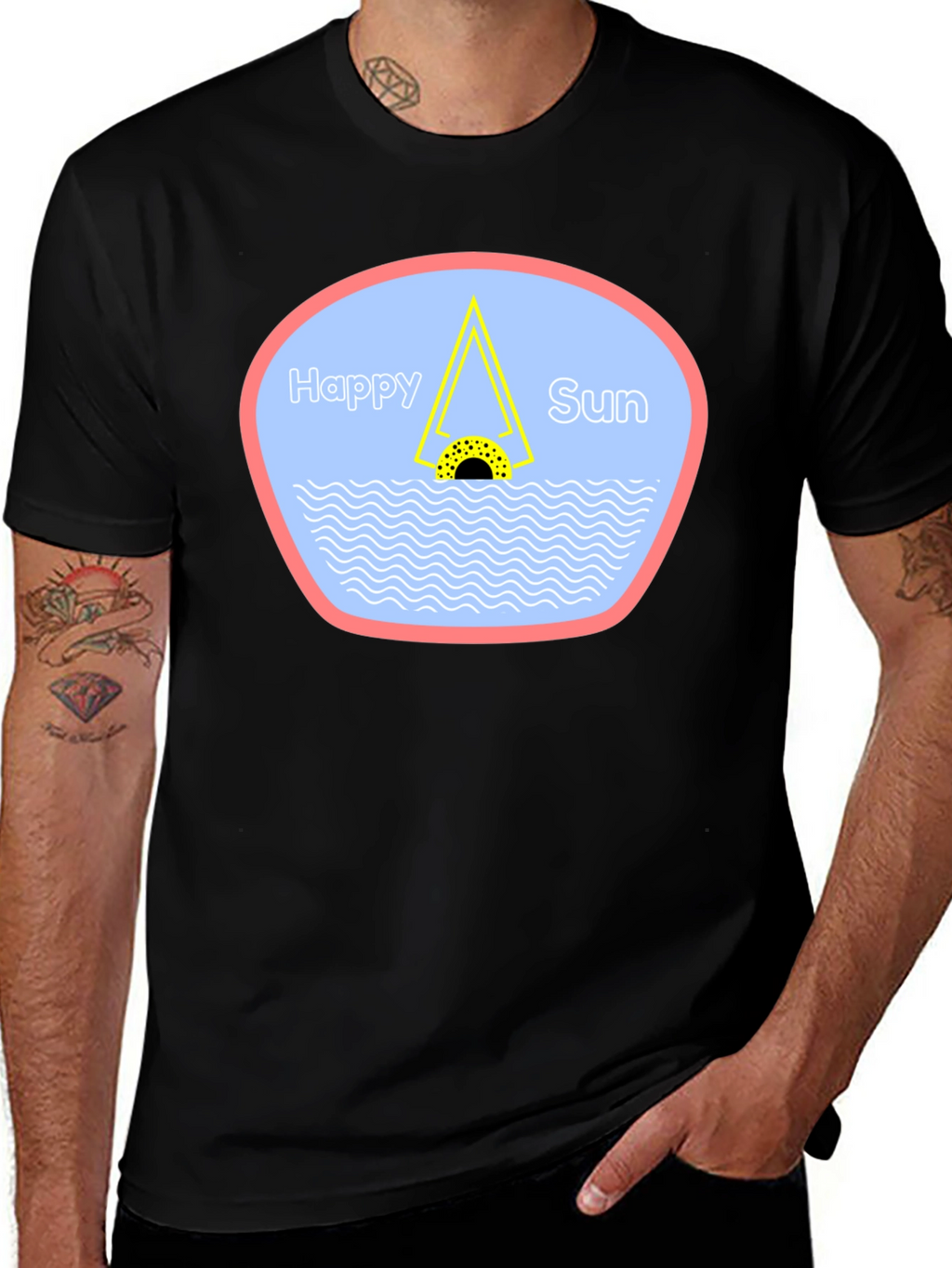 Happy Sun Graphic Tee - Black Cotton T-Shirt