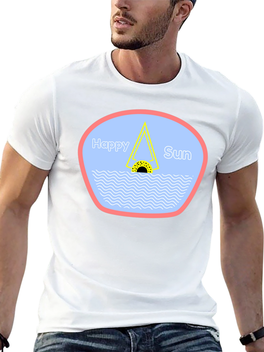 Happy Sun Graphic Tee - Black Cotton T-Shirt