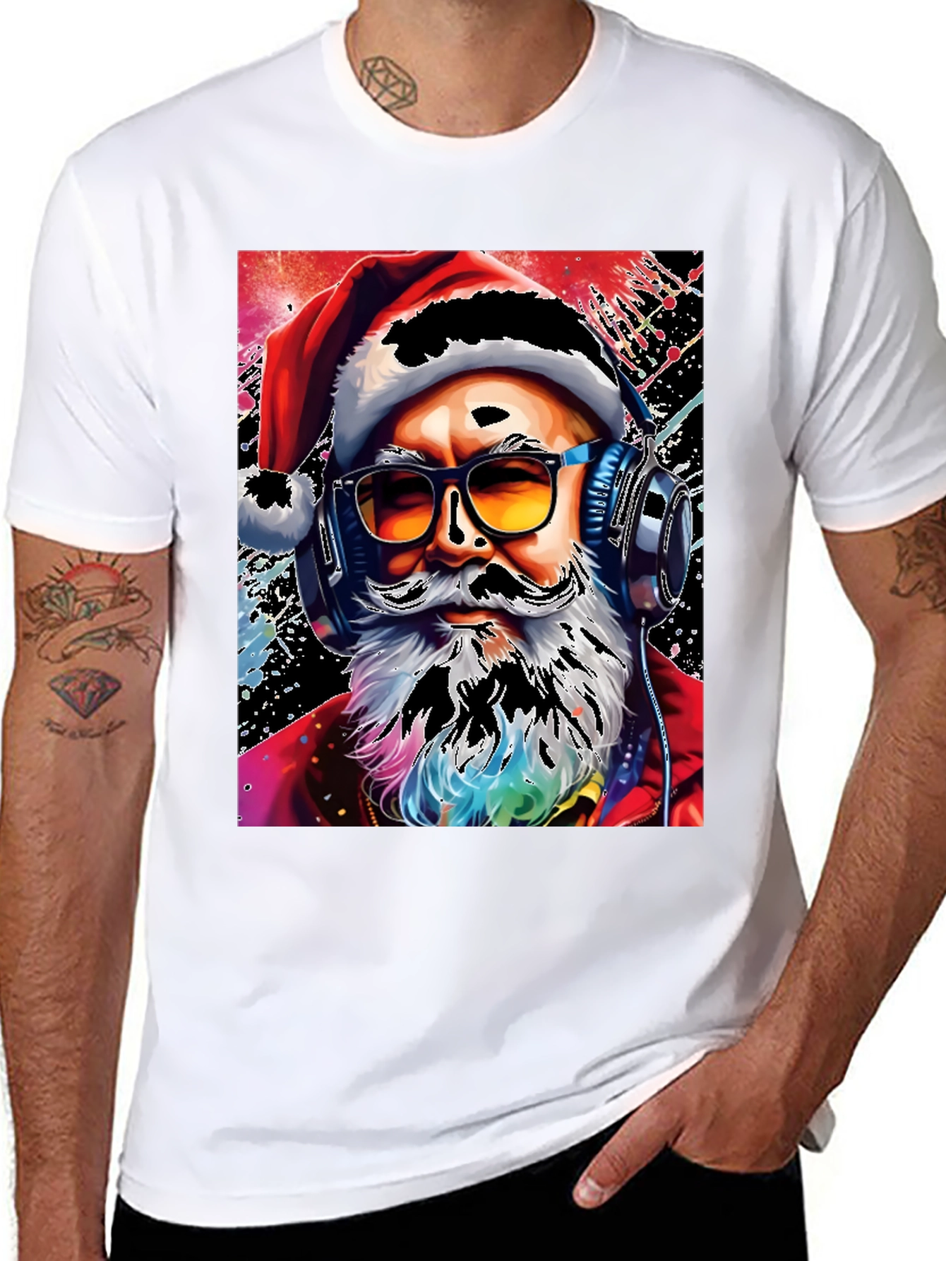 Santa with Headphones Graphic T-Shirt
