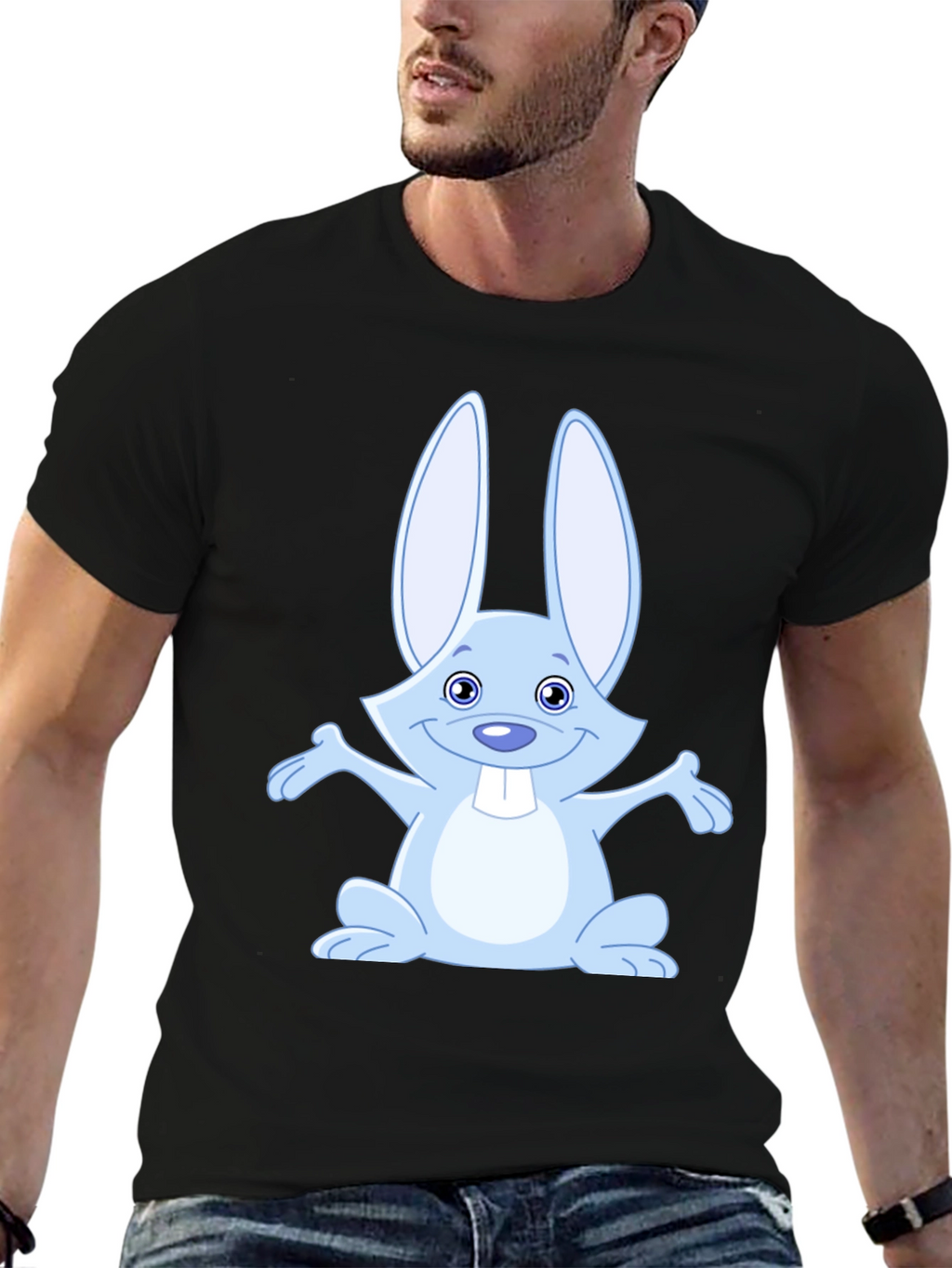 Cute Rabbit Graphic Tee - Soft Black Cotton Shirt
