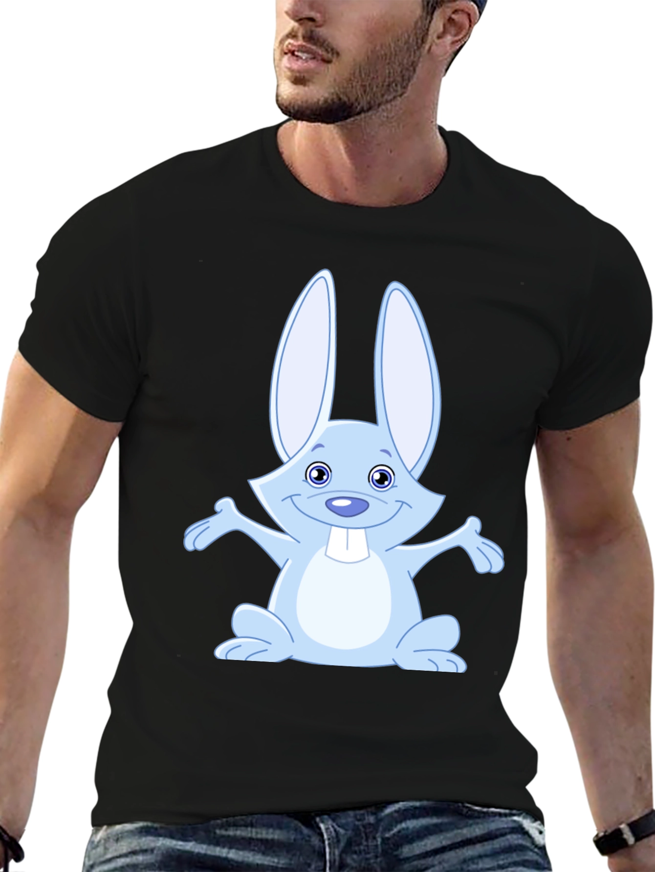 Cute Rabbit Graphic Tee - Soft Black Cotton Shirt