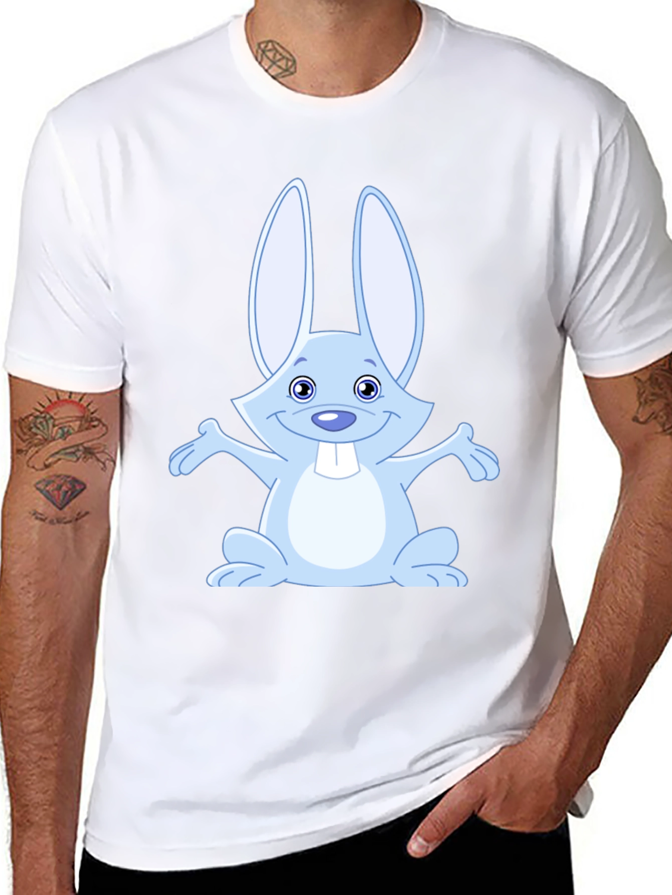 Cute Rabbit Graphic Tee - Soft Black Cotton Shirt