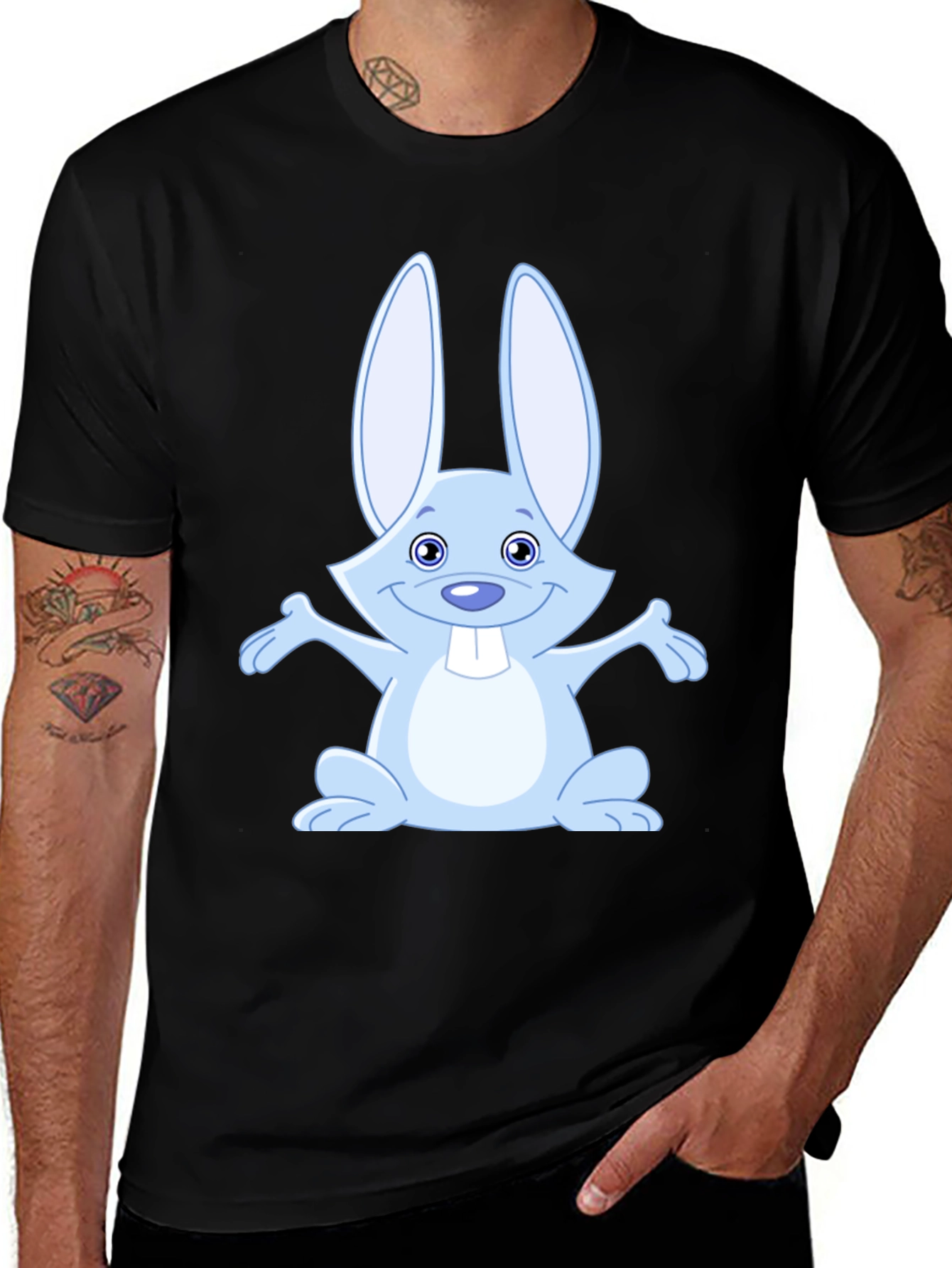 Cute Rabbit Graphic Tee - Soft Black Cotton Shirt