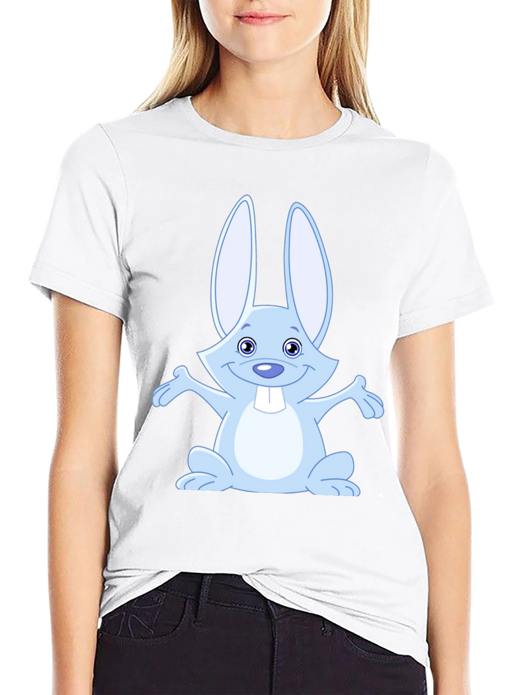 Cute Rabbit Graphic Tee - Soft Black Cotton Shirt