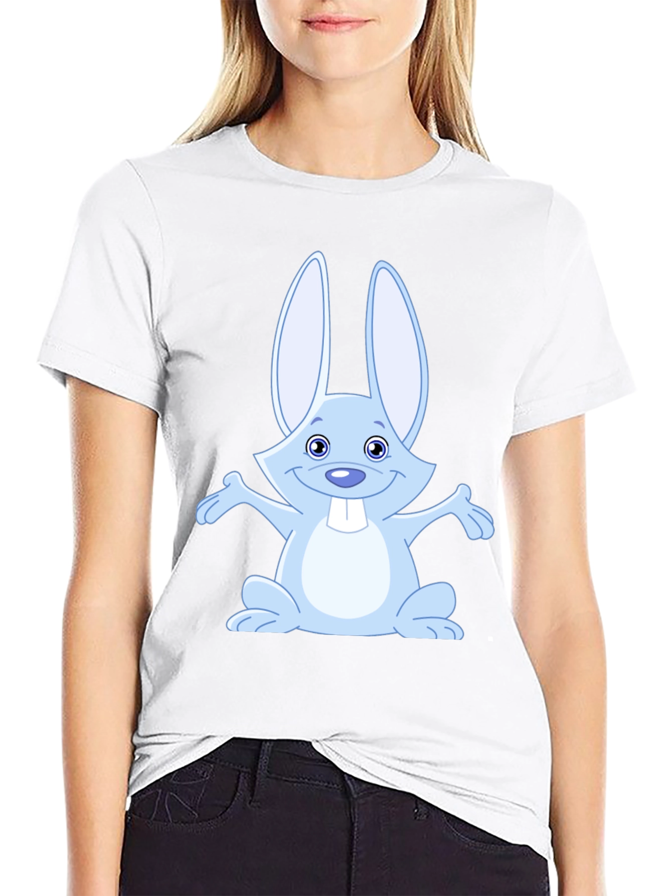 Cute Rabbit Graphic Tee - Soft Black Cotton Shirt