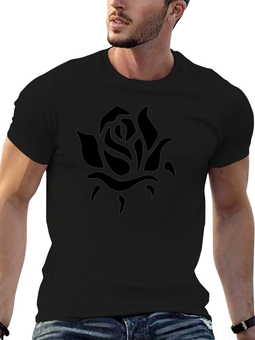 Mens Black Rose Graphic Tee - Casual Comfort