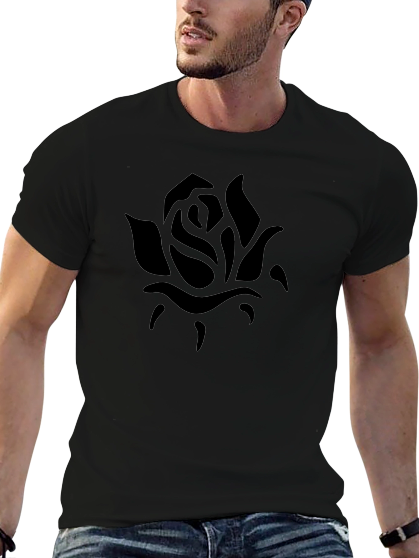 Mens Black Rose Graphic Tee - Casual Comfort