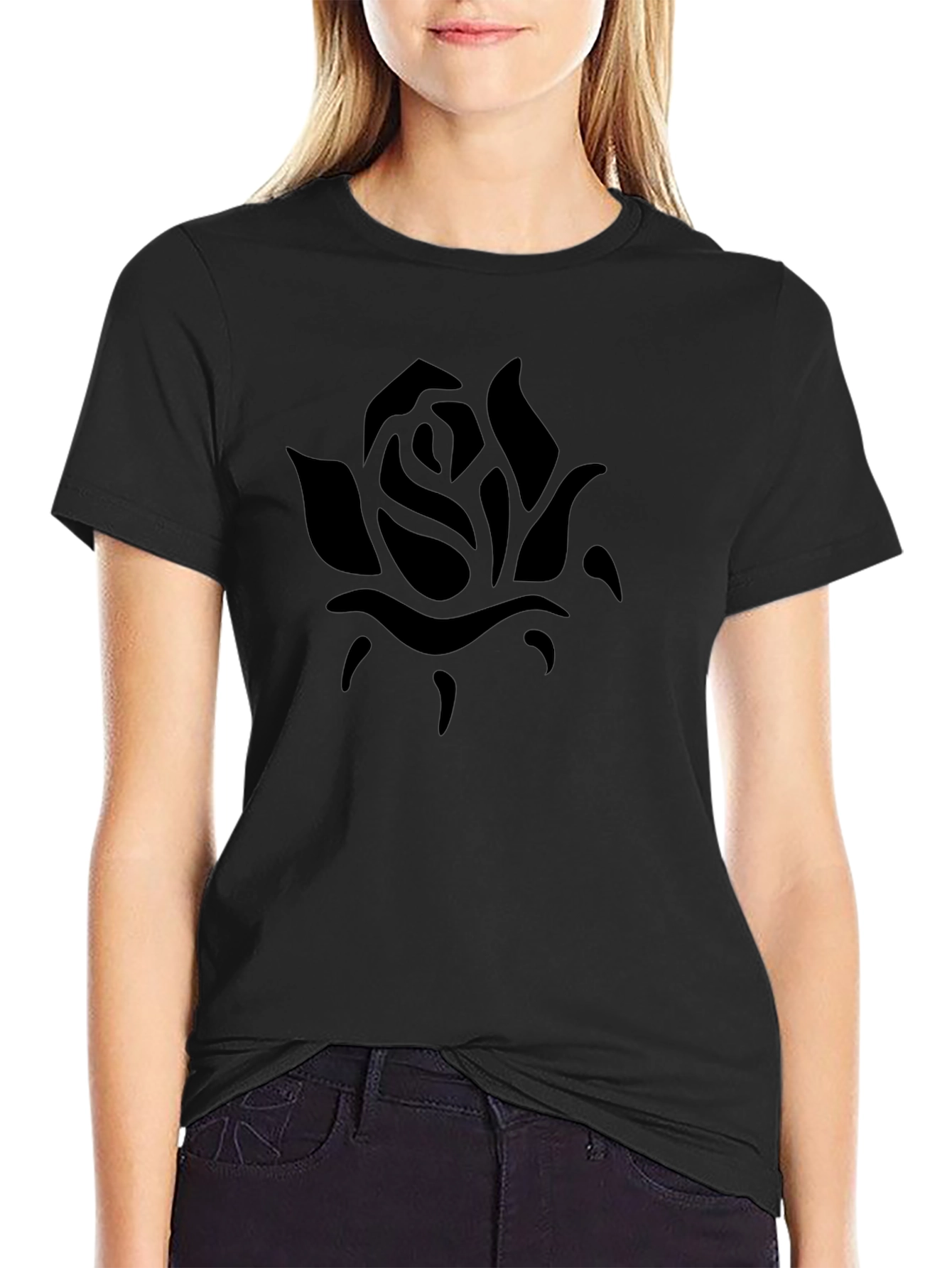 Mens Black Rose Graphic Tee - Casual Comfort