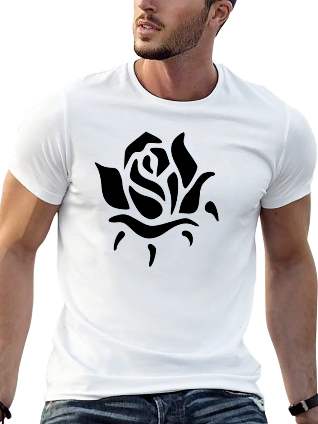 Mens Black Rose Graphic Tee - Casual Comfort