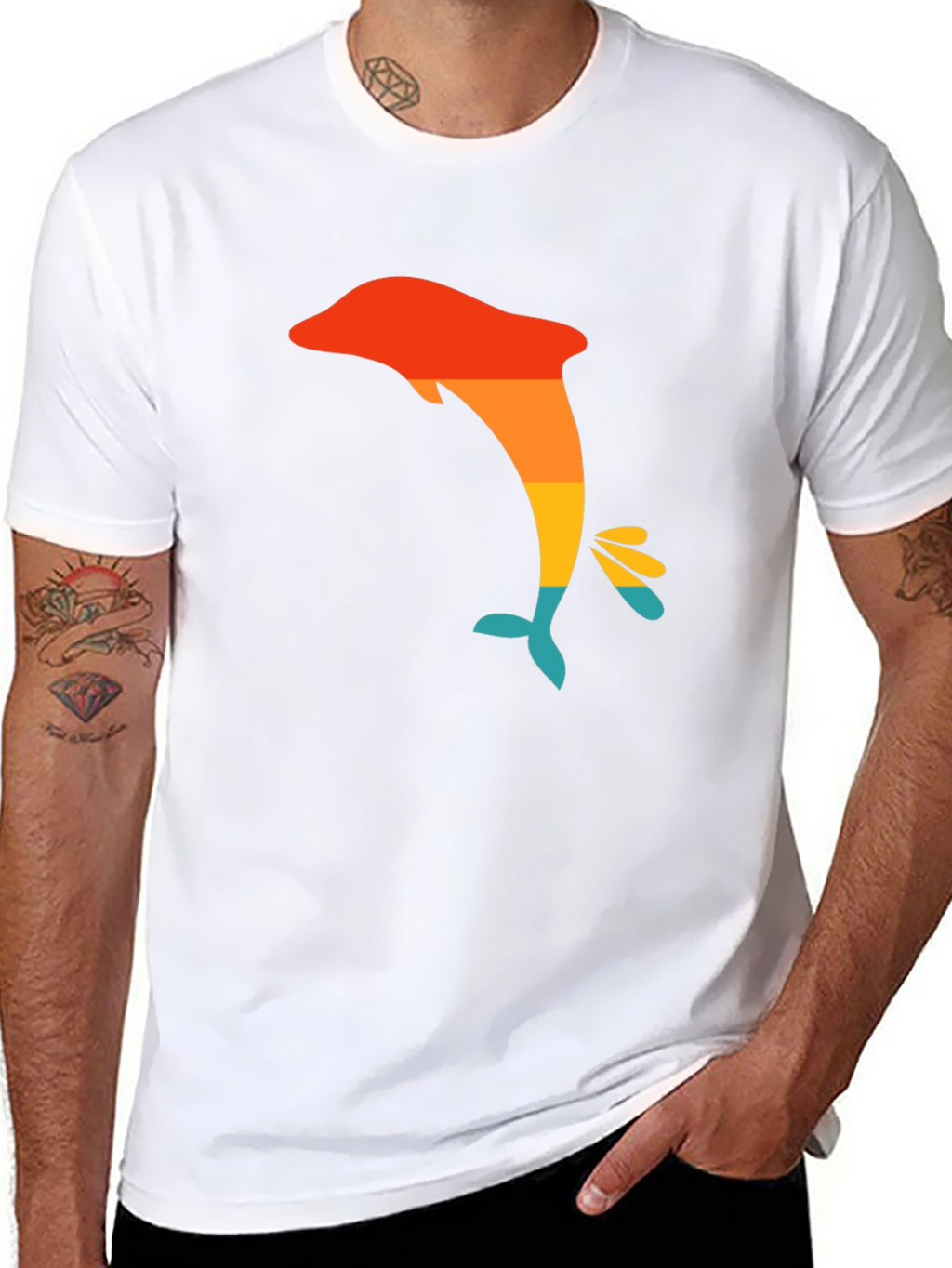 Retro Dolphin Graphic Tee - Black Casual T-Shirt