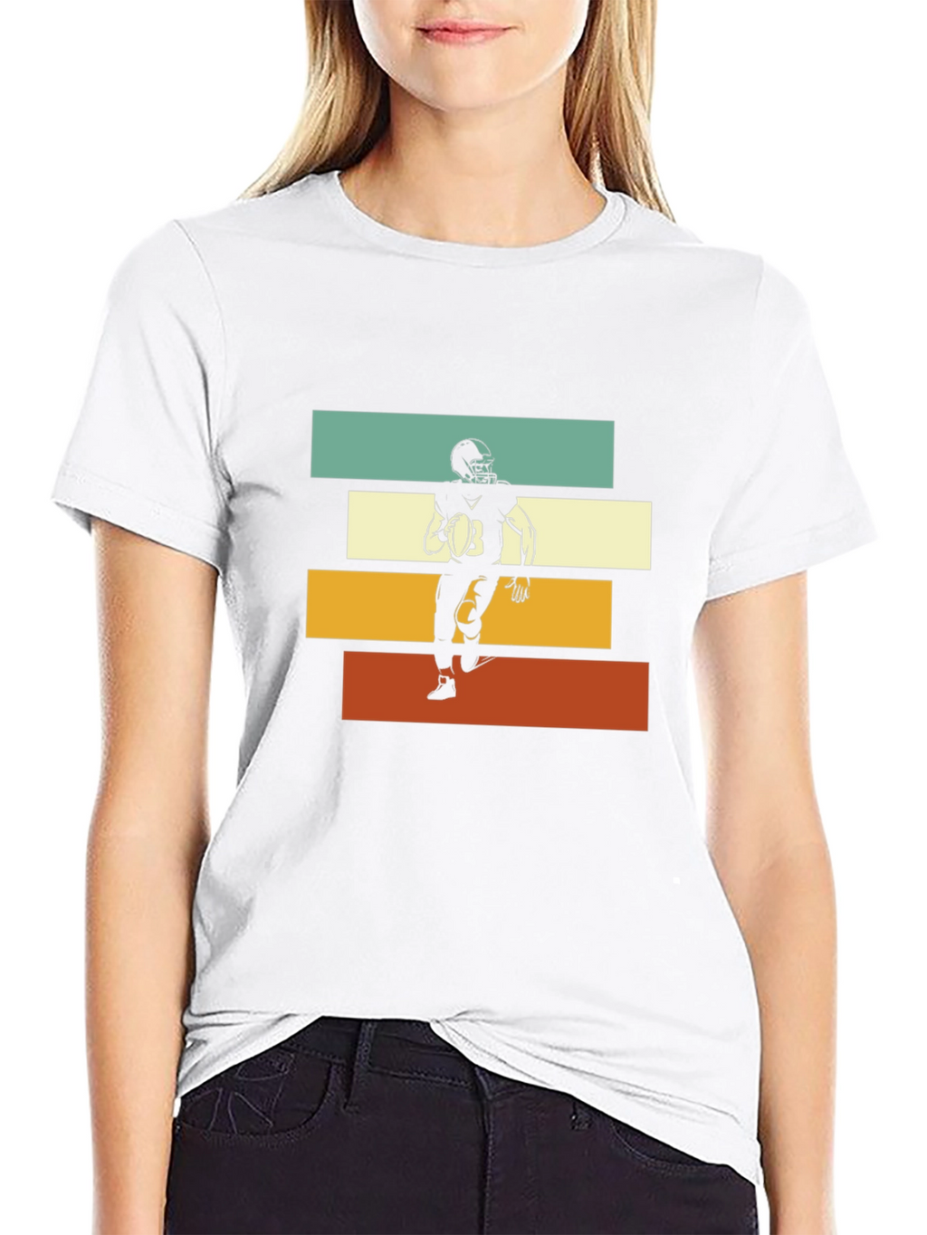 Retro Football Player Graphic Tee - Black