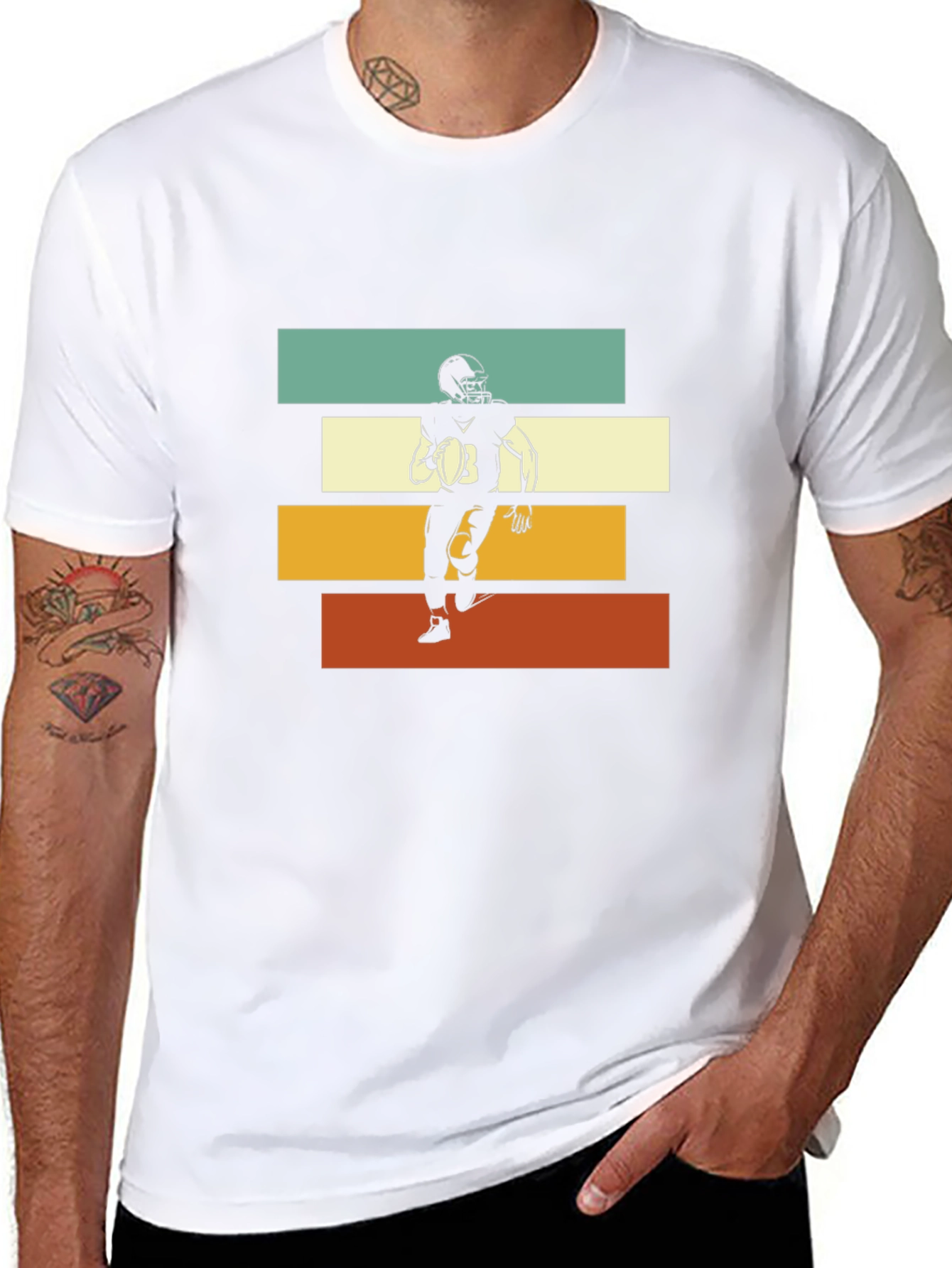 Retro Football Player Graphic Tee - Black