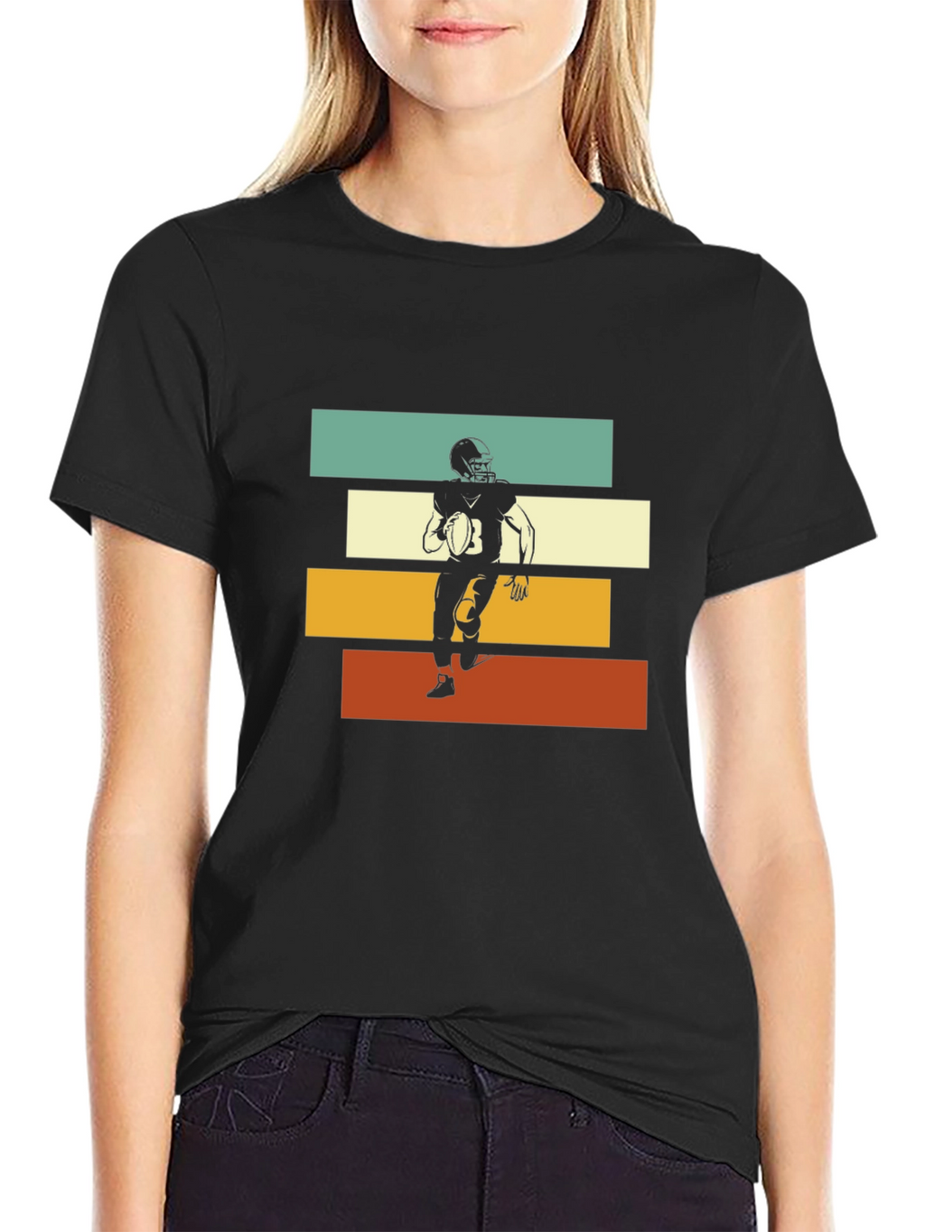 Retro Football Player Graphic Tee - Black