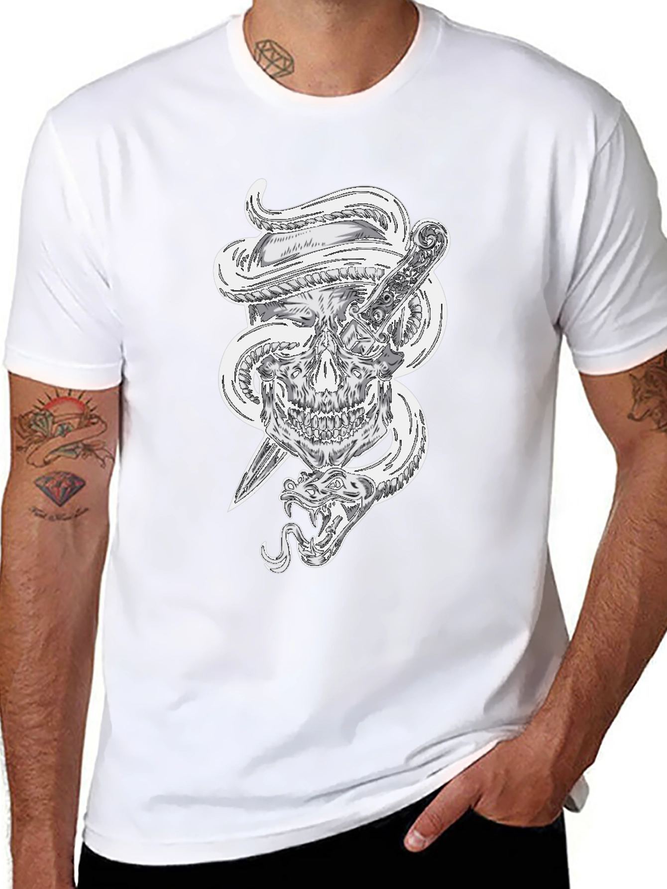 Skull Snake and Dagger Graphic Tee - Mens