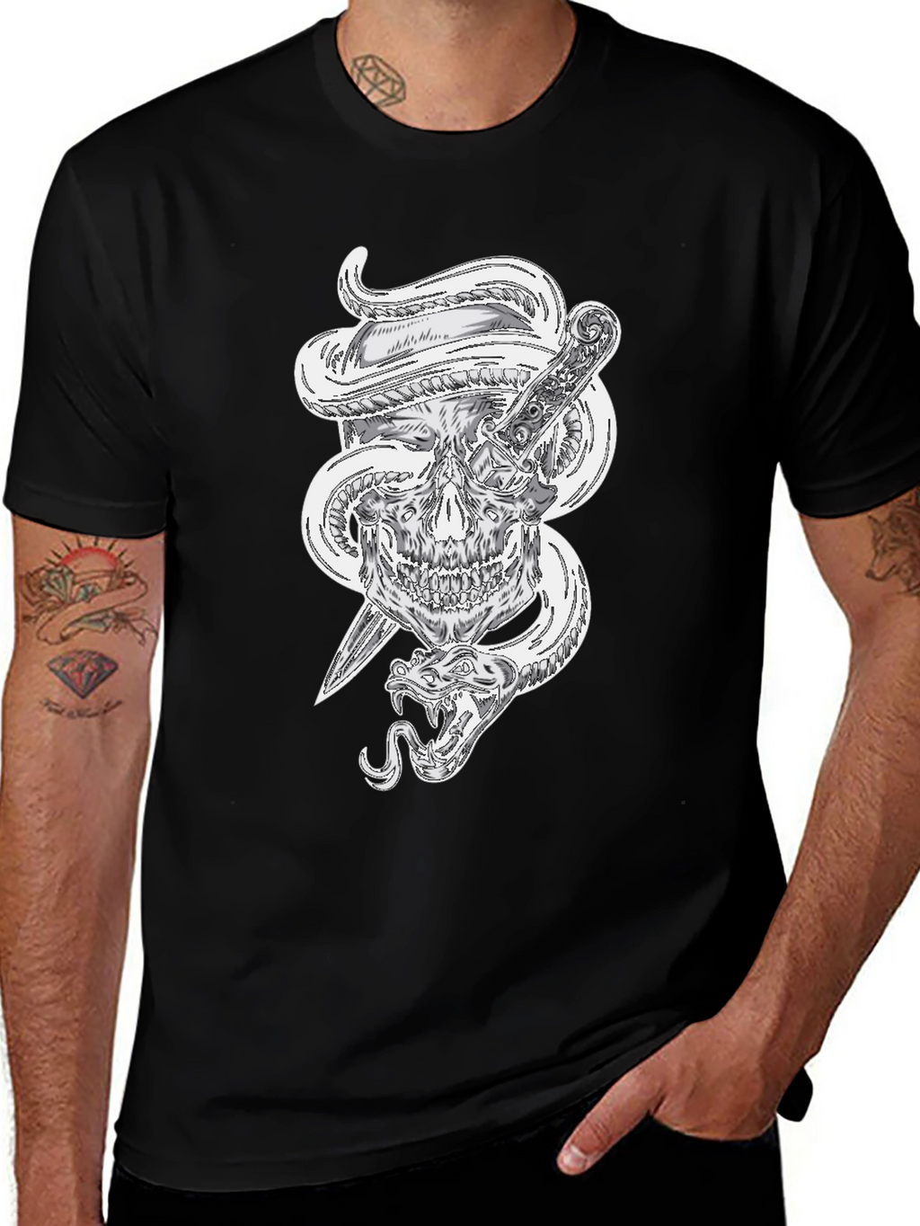 Skull Snake and Dagger Graphic Tee - Mens
