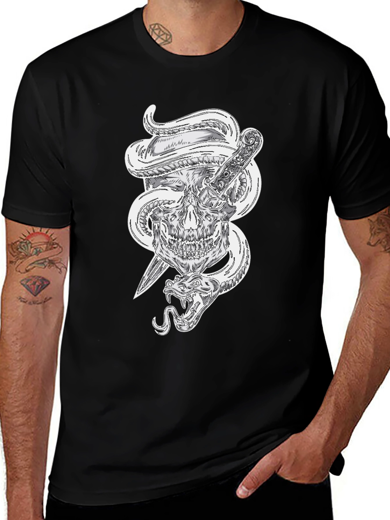 Skull Snake and Dagger Graphic Tee - Mens