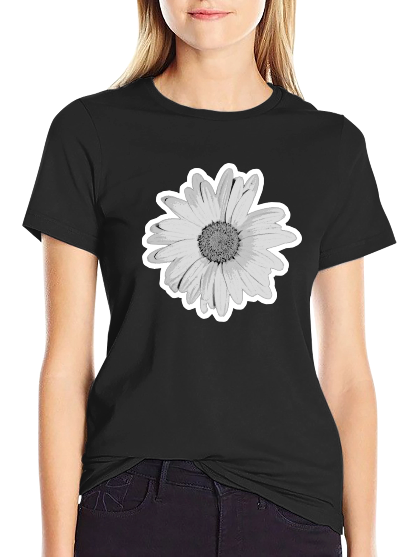 Daisy Graphic Print Black T-Shirt