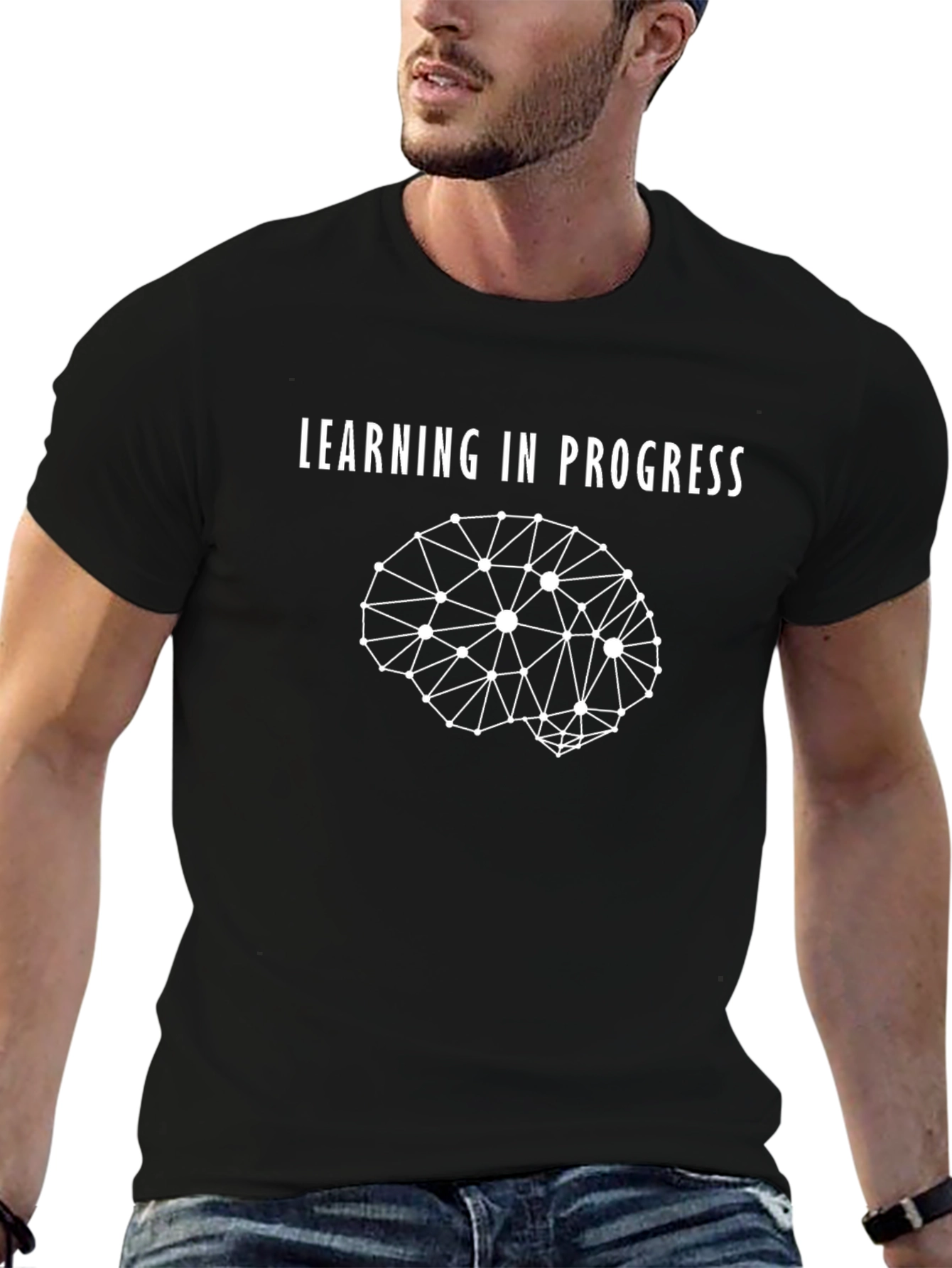 Learning In Progress Brain Tee - Black Cotton