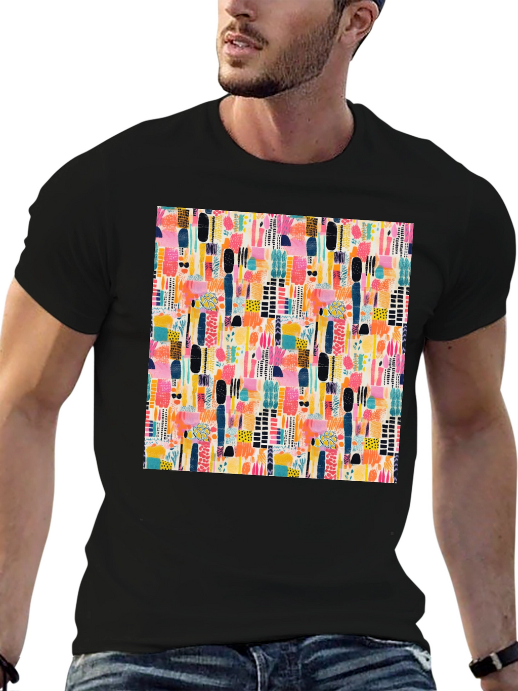 Abstract Pattern Black Tee