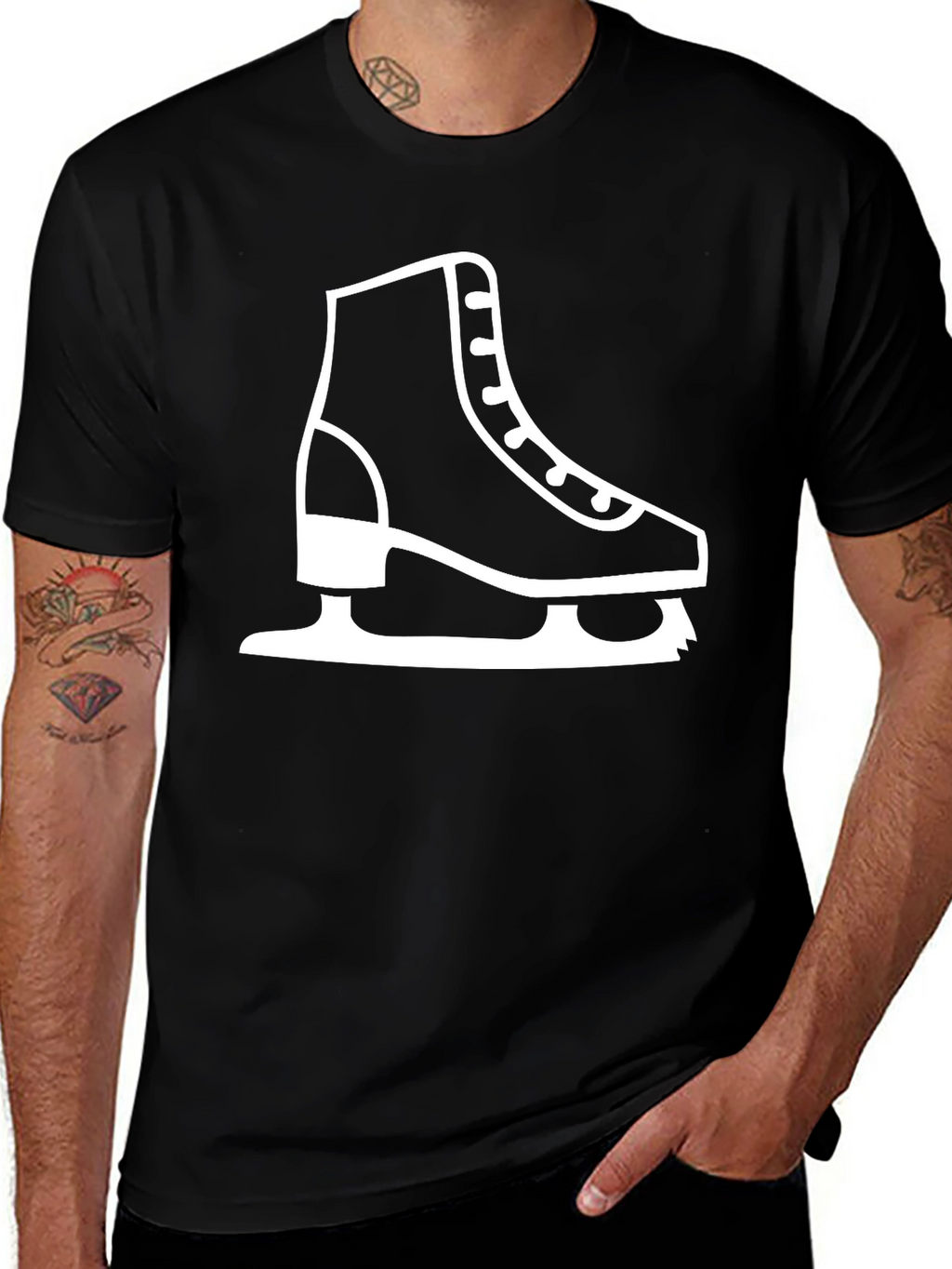 Ice Skate Graphic Tee - Black Cotton T-Shirt