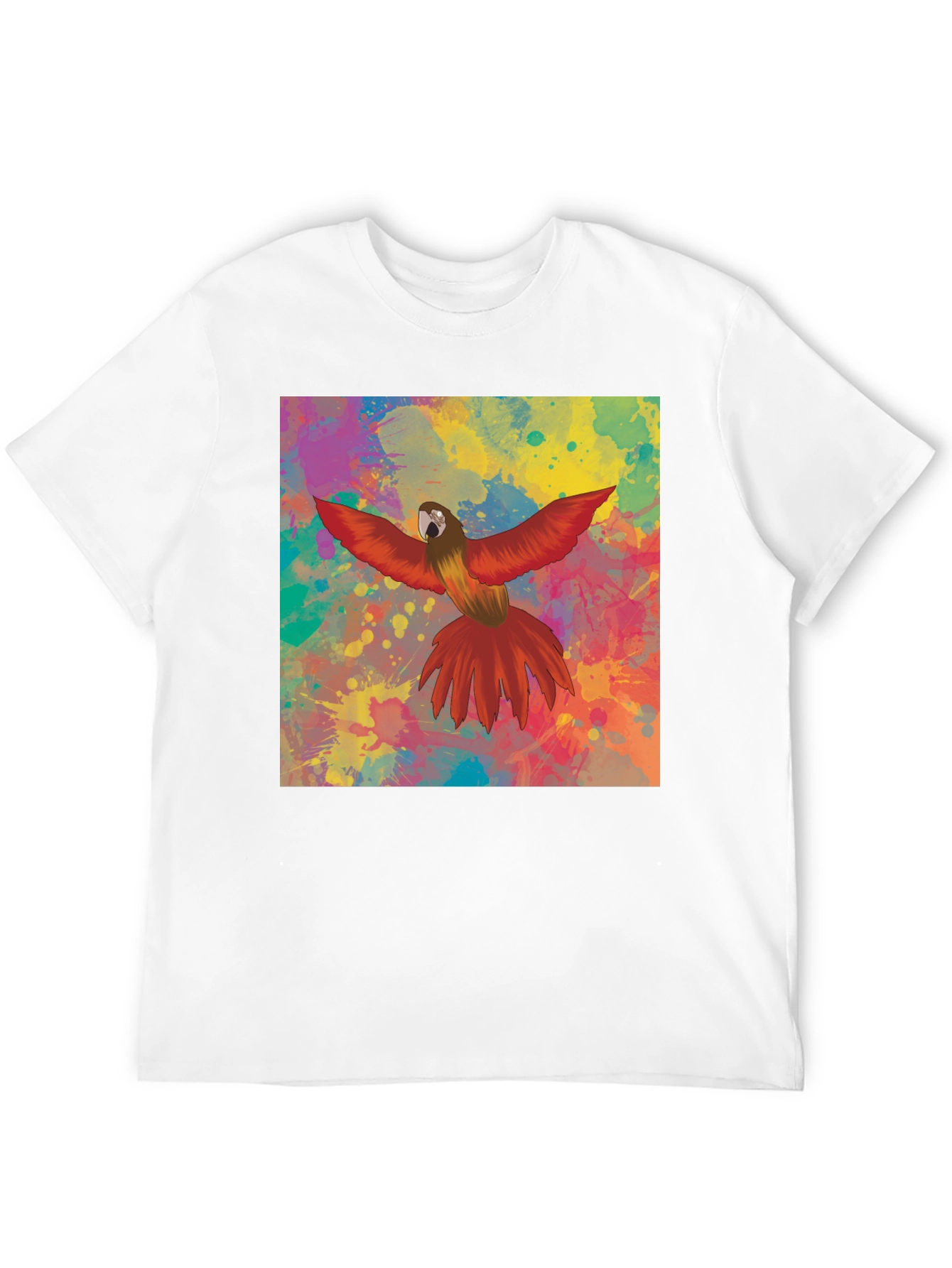 Colorful Parrot Graphic Print Black T-Shirt