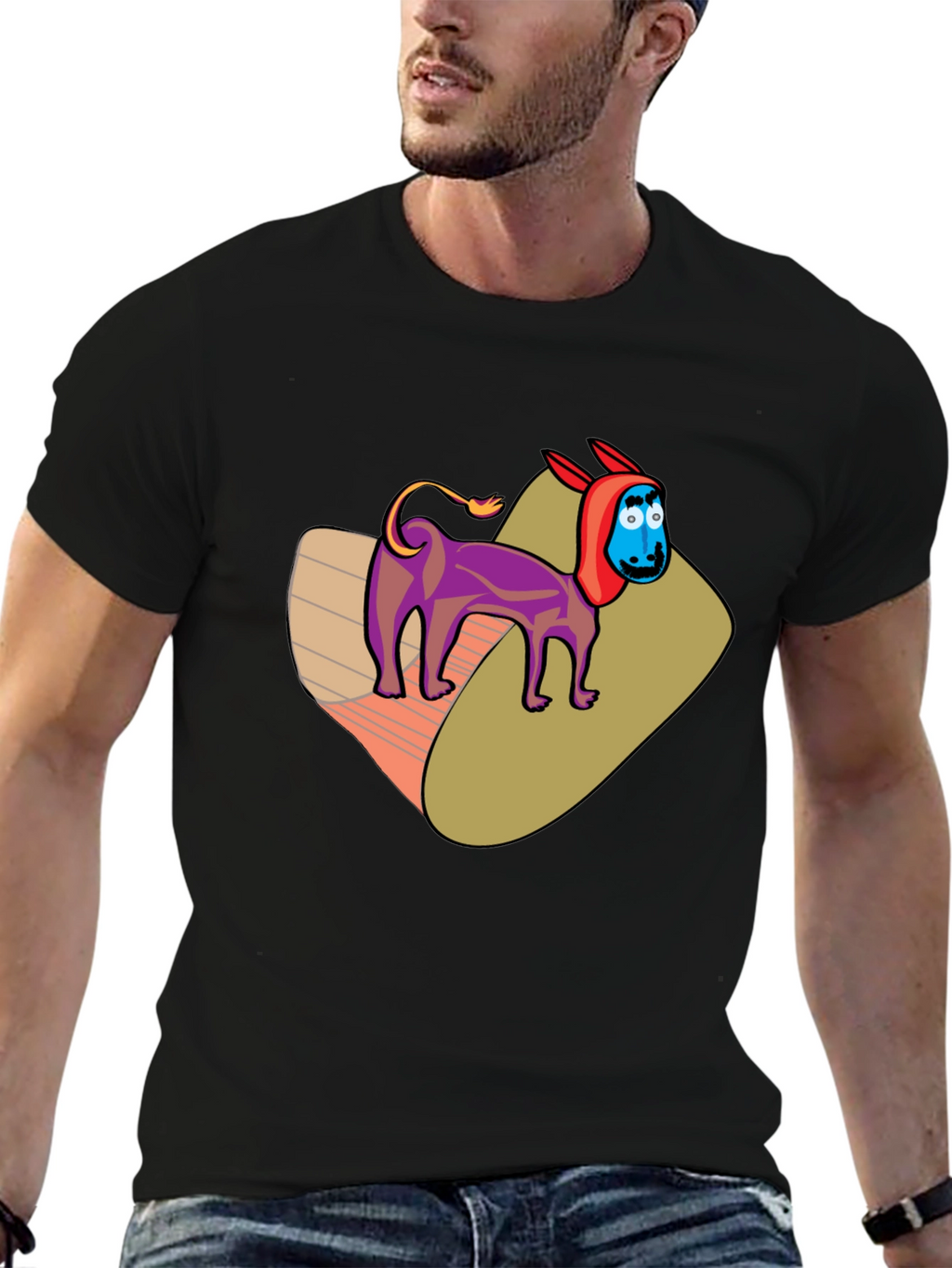Cartoon Donkey Graphic Tee - Novelty Black T-Shirt
