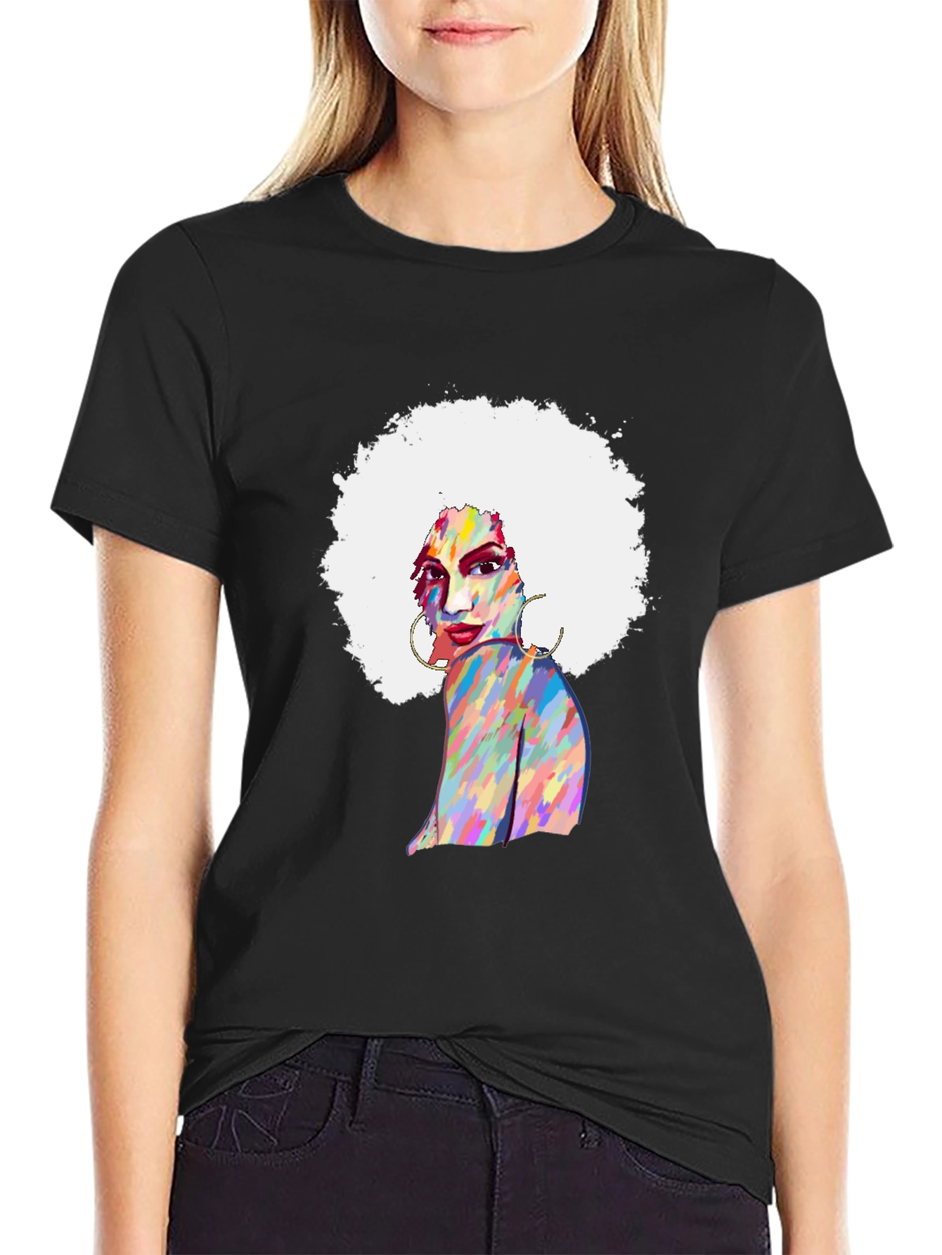 Afro Woman Graphic Tee - Bold Colorful Design