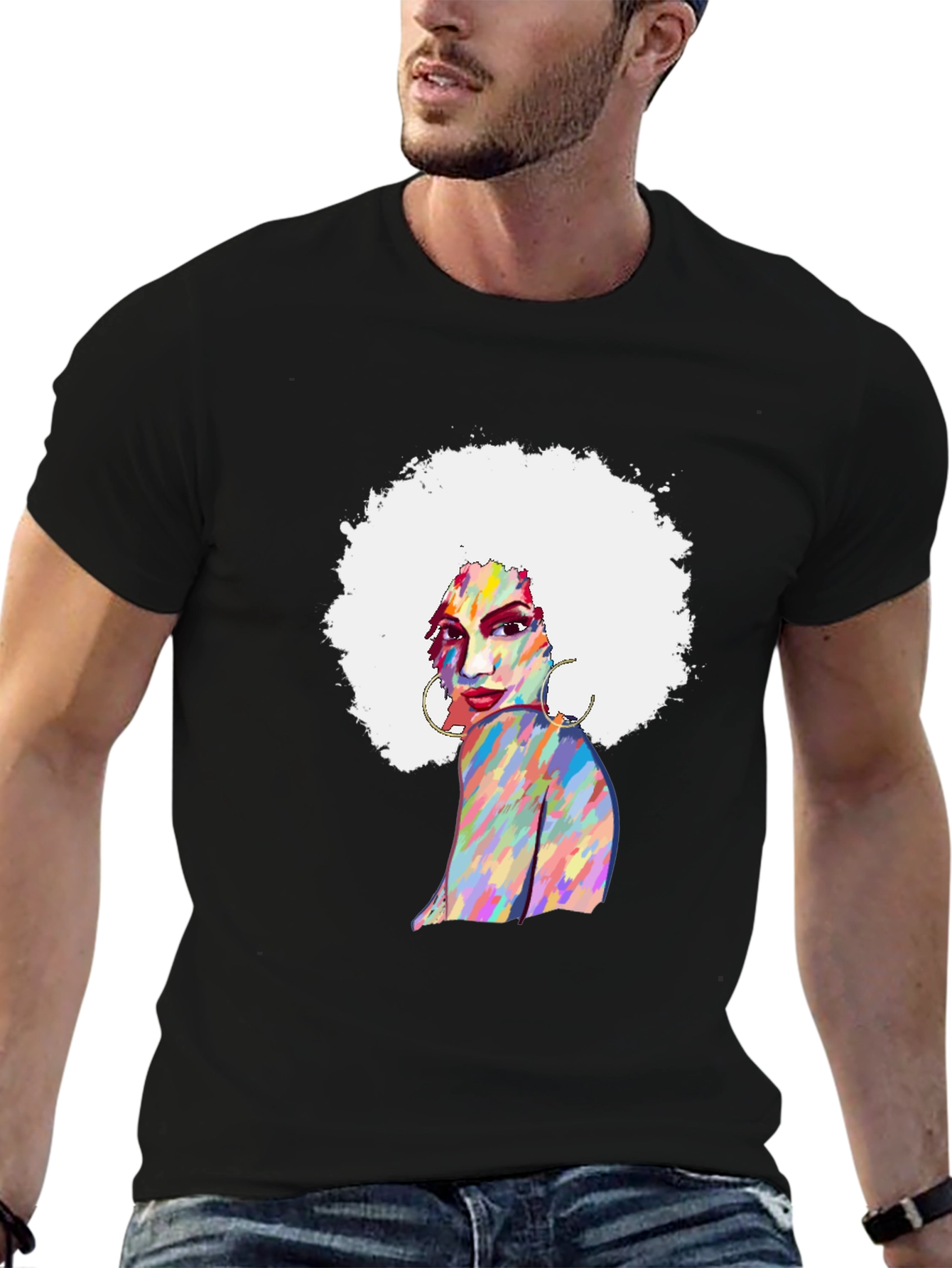 Afro Woman Graphic Tee - Bold Colorful Design
