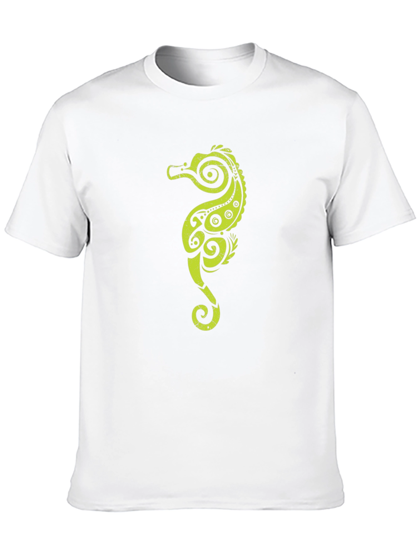 Tribal Seahorse Graphic Tee - Black Cotton Casual T-Shirt