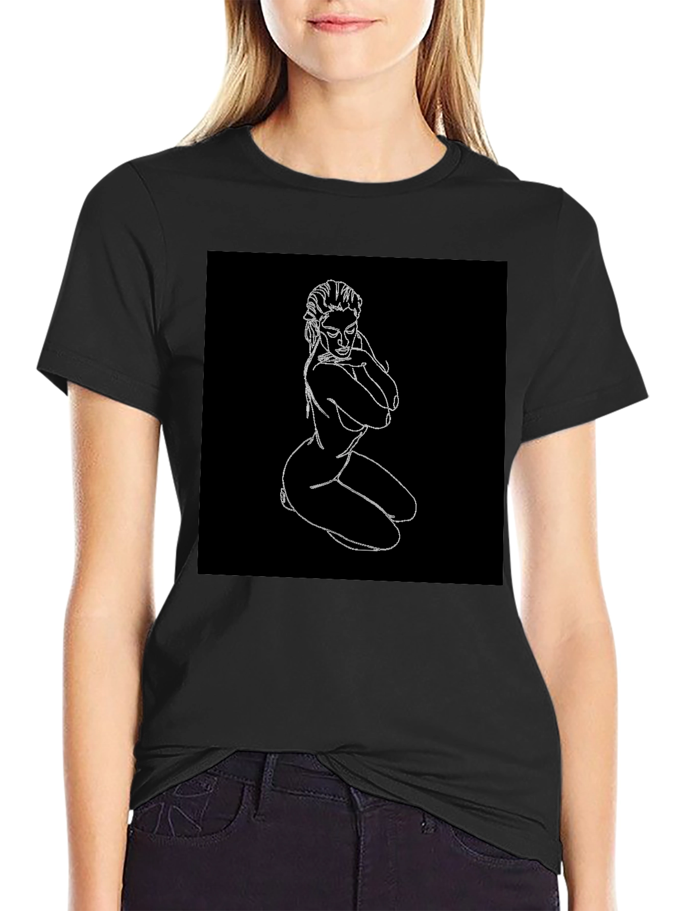 Line Art Graphic Tee - Black Cotton Shirt
