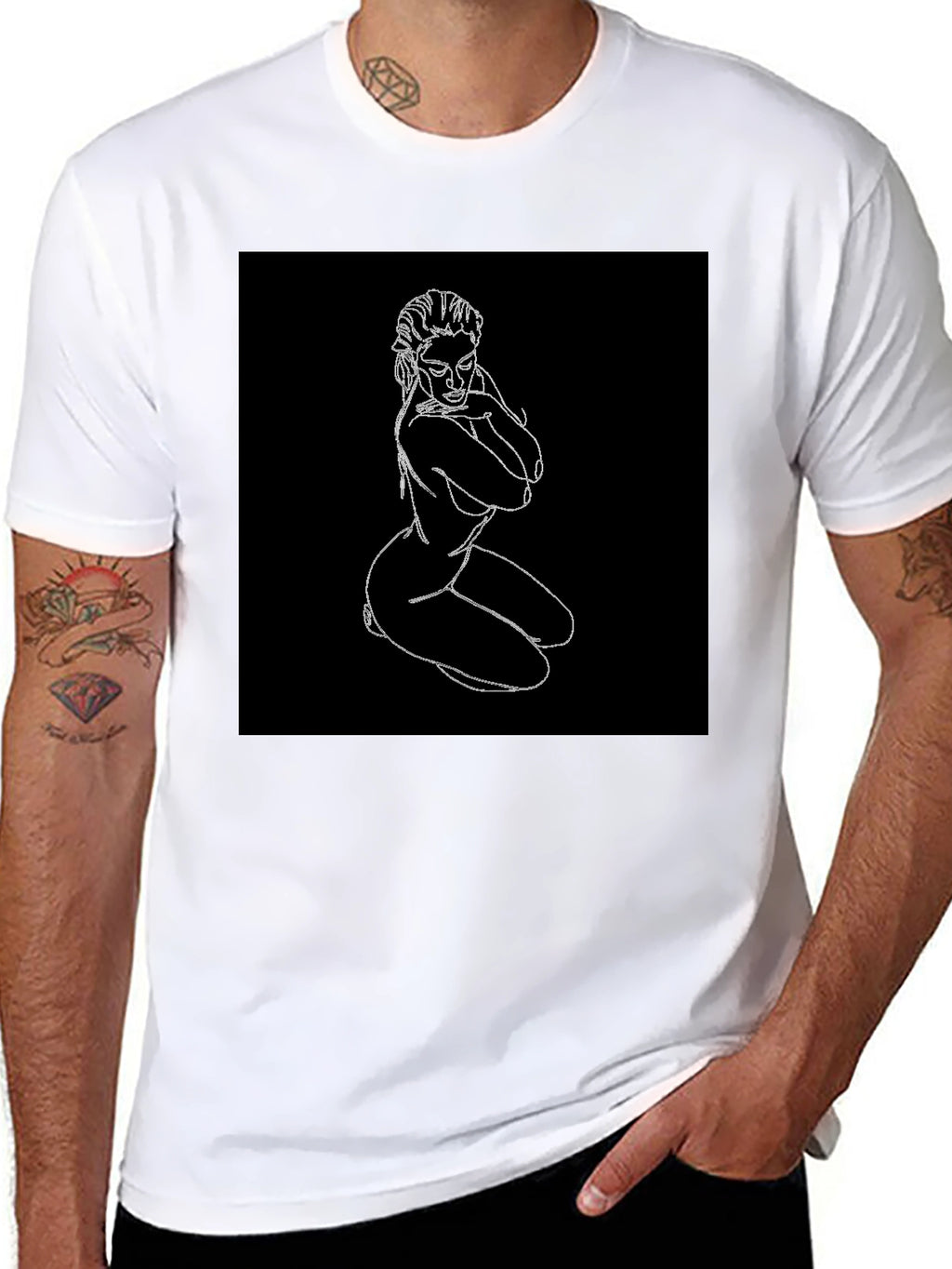 Line Art Graphic Tee - Black Cotton Shirt