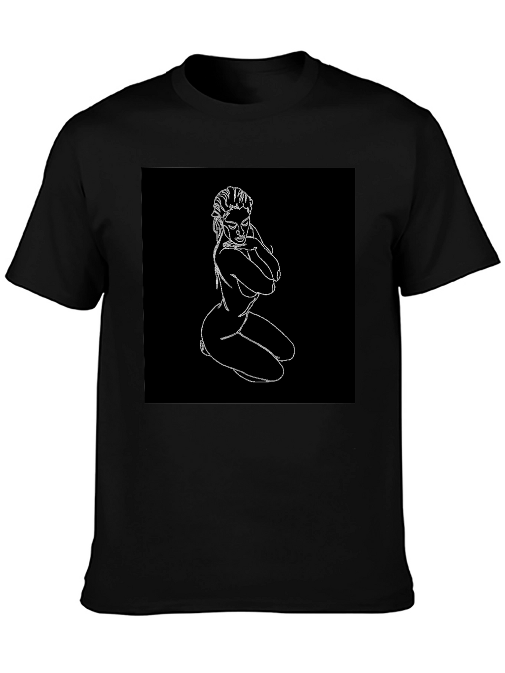 Line Art Graphic Tee - Black Cotton Shirt