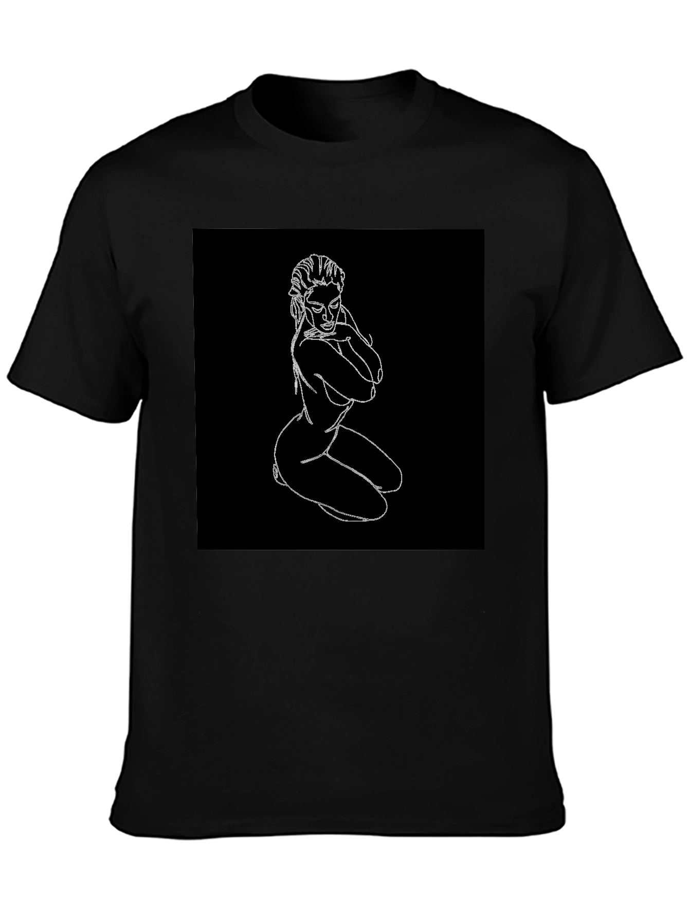 Line Art Graphic Tee - Black Cotton Shirt