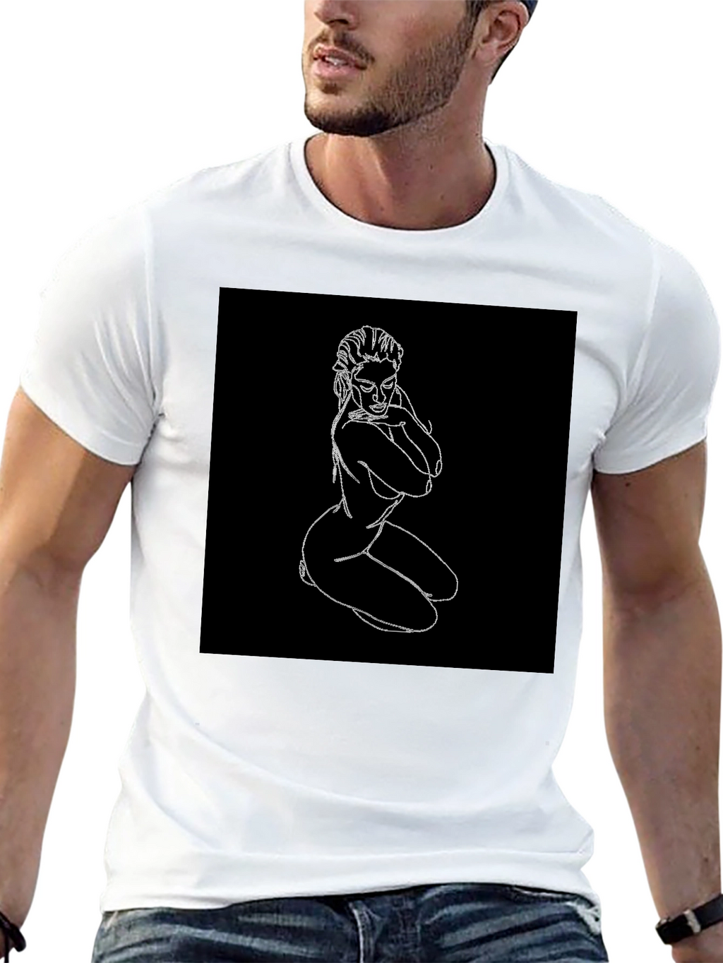 Line Art Graphic Tee - Black Cotton Shirt