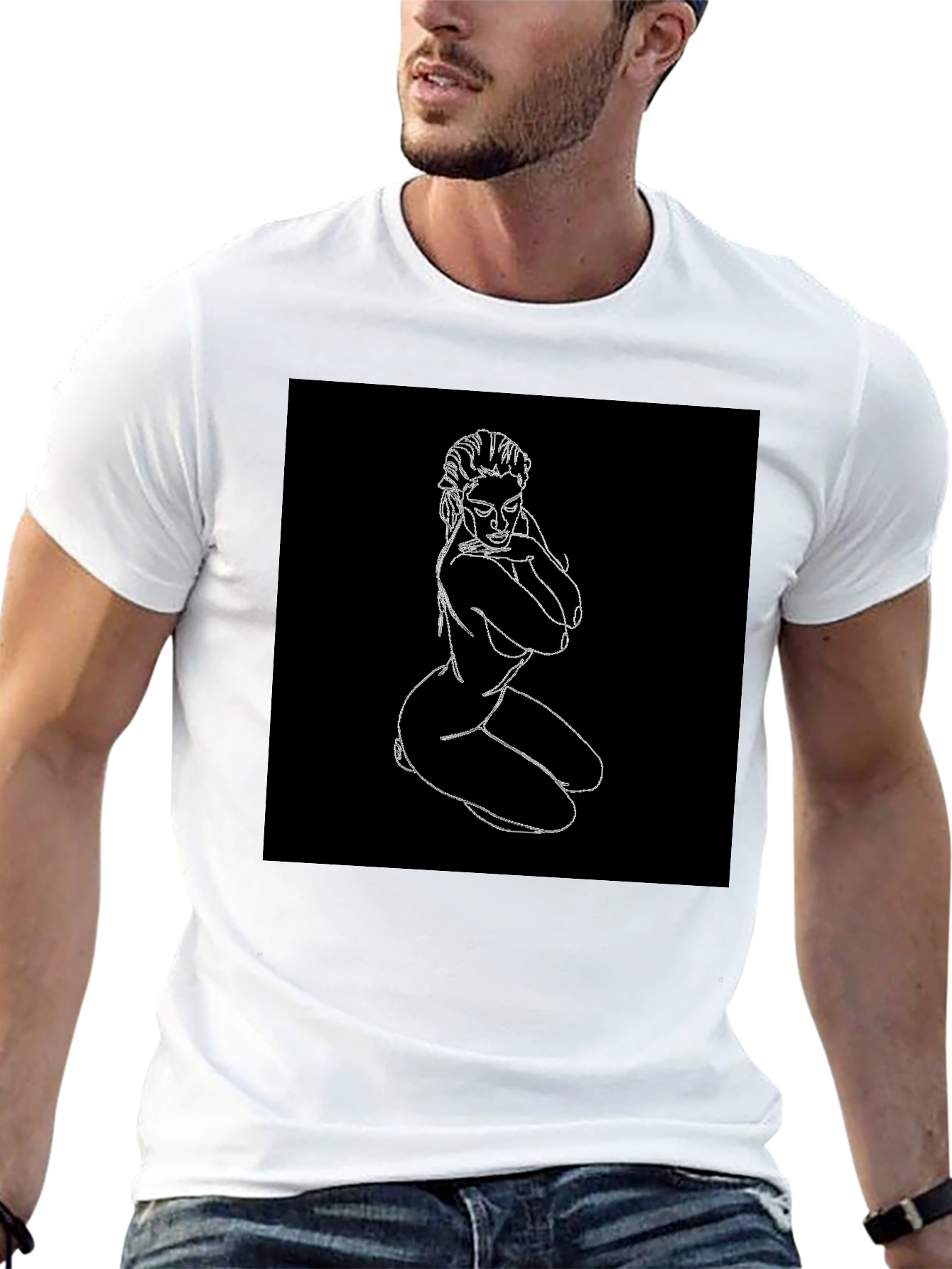 Line Art Graphic Tee - Black Cotton Shirt