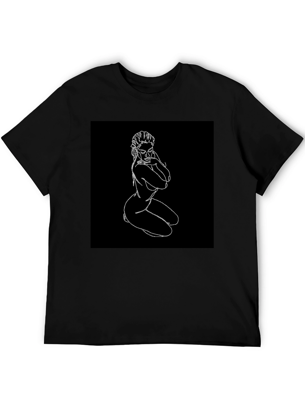 Line Art Graphic Tee - Black Cotton Shirt