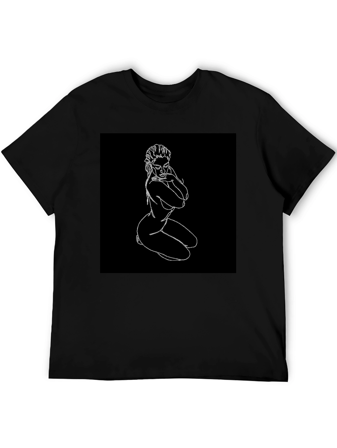 Line Art Graphic Tee - Black Cotton Shirt