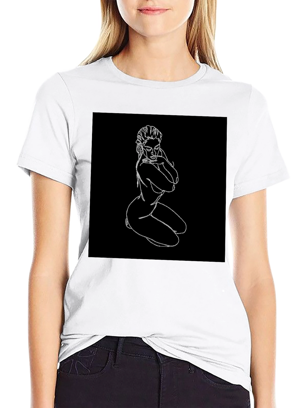 Line Art Graphic Tee - Black Cotton Shirt