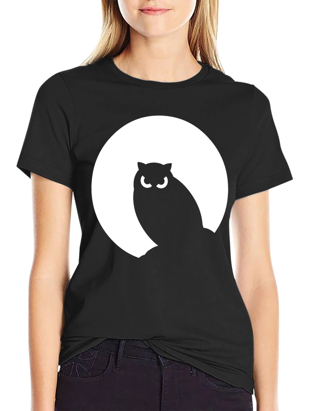 Owl Silhouette Moon Graphic Tee - Mens Black T-Shirt