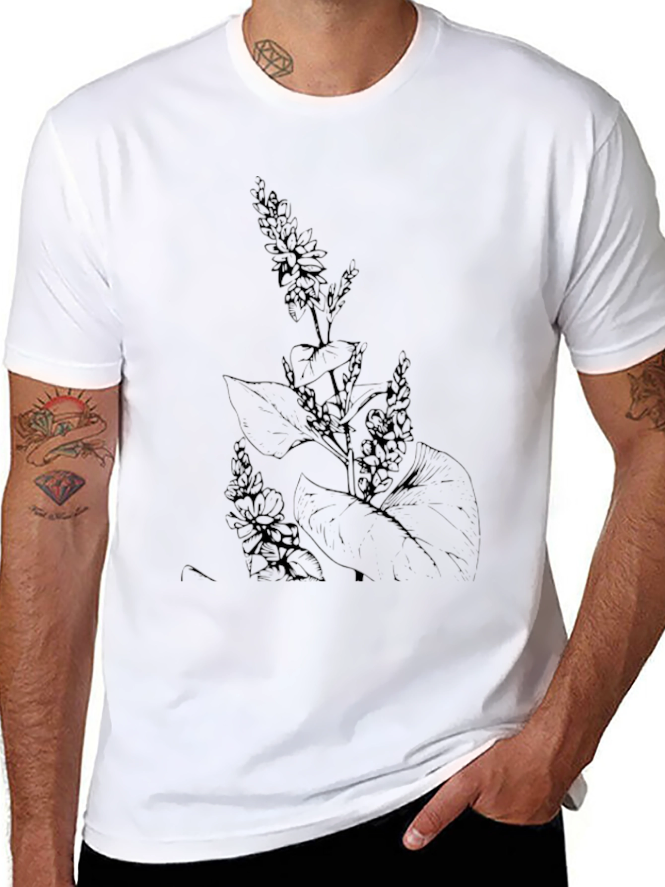 Botanical Print Black T-Shirt