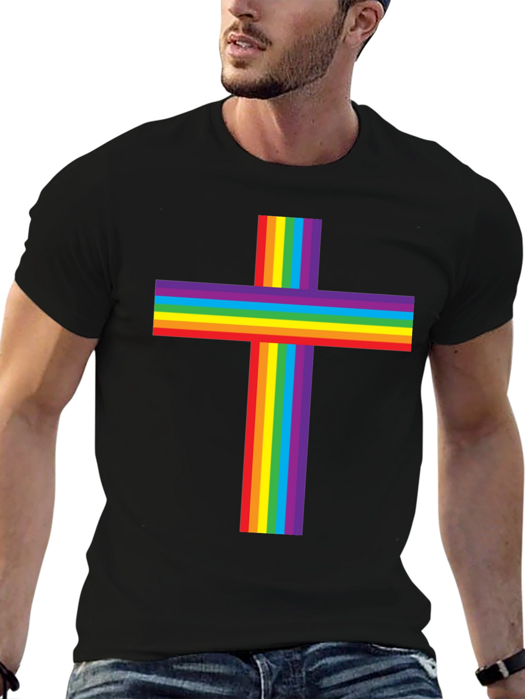 Rainbow Cross Graphic Tee - Pride & Faith