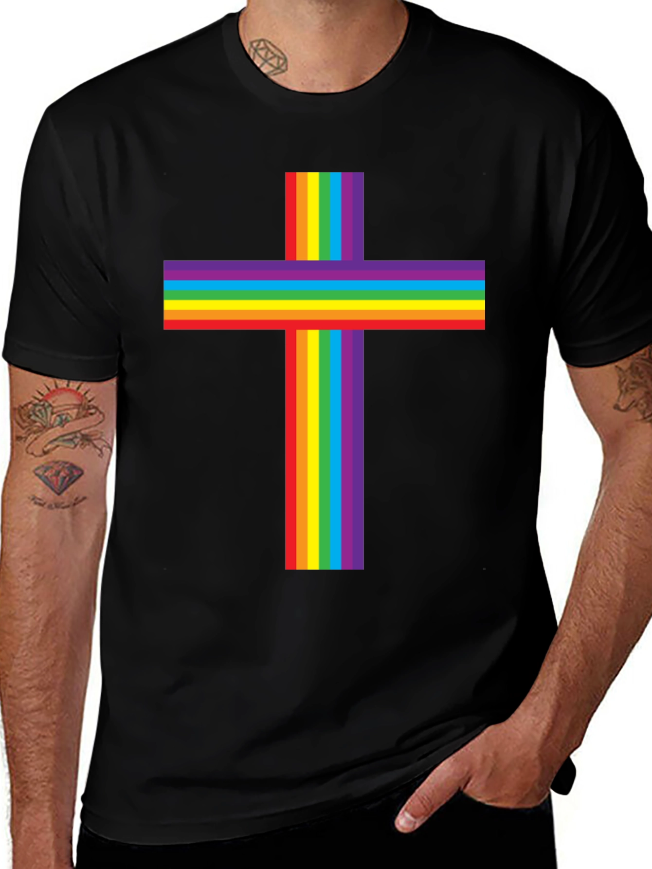 Rainbow Cross Graphic Tee - Pride & Faith