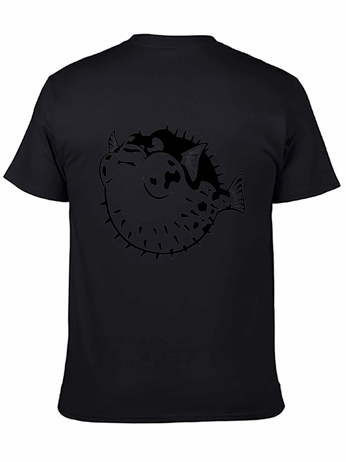 Pufferfish Graphic Print Black T-Shirt