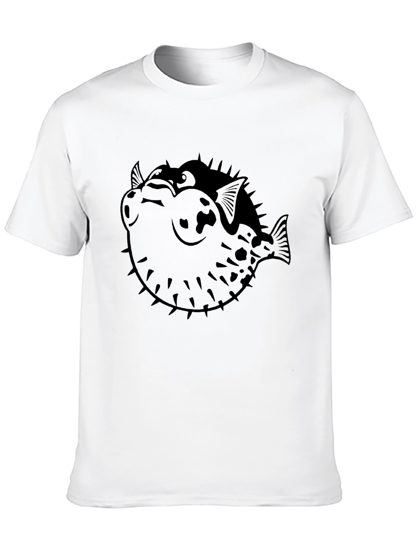 Pufferfish Graphic Print Black T-Shirt