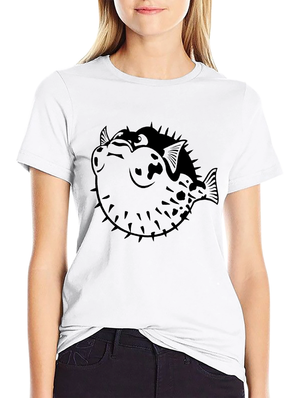 Pufferfish Graphic Print Black T-Shirt