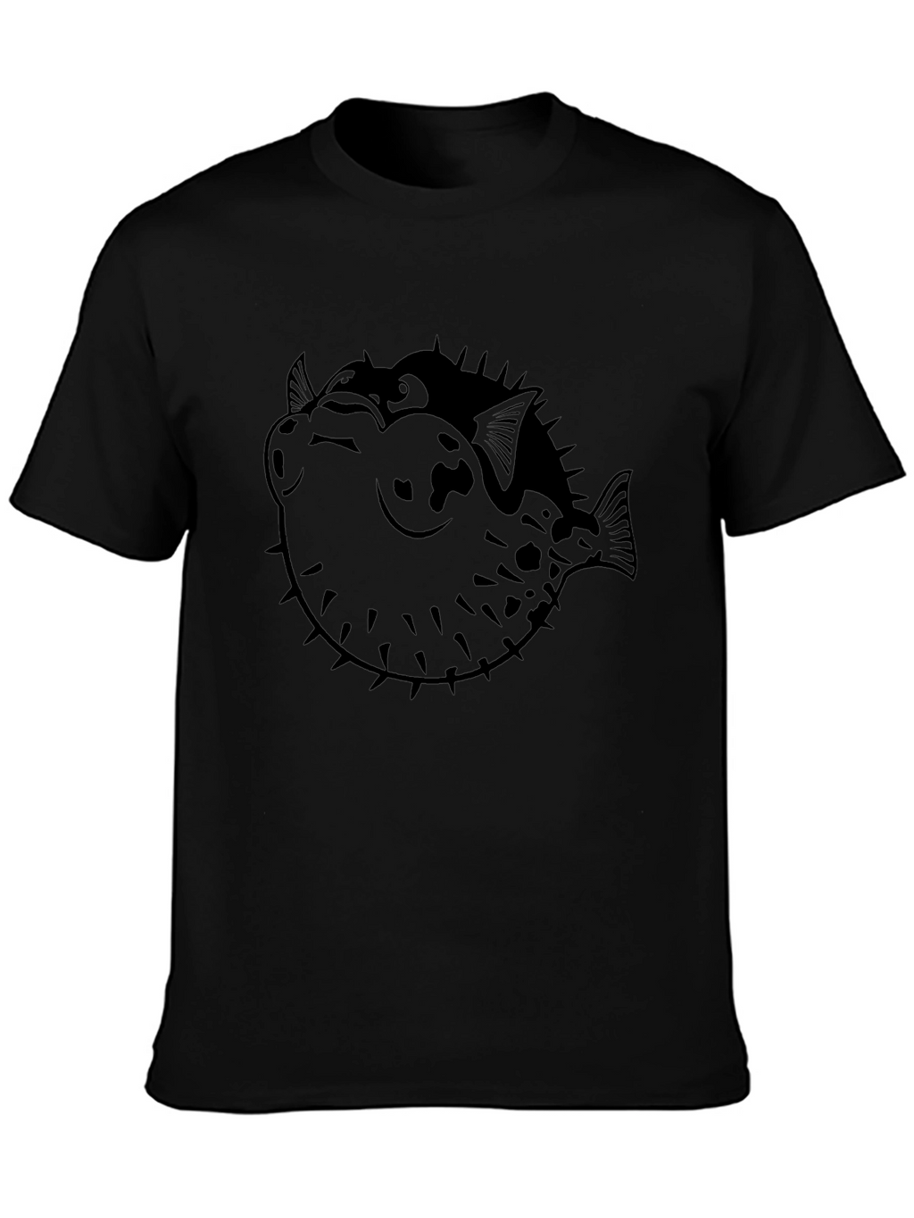 Pufferfish Graphic Print Black T-Shirt