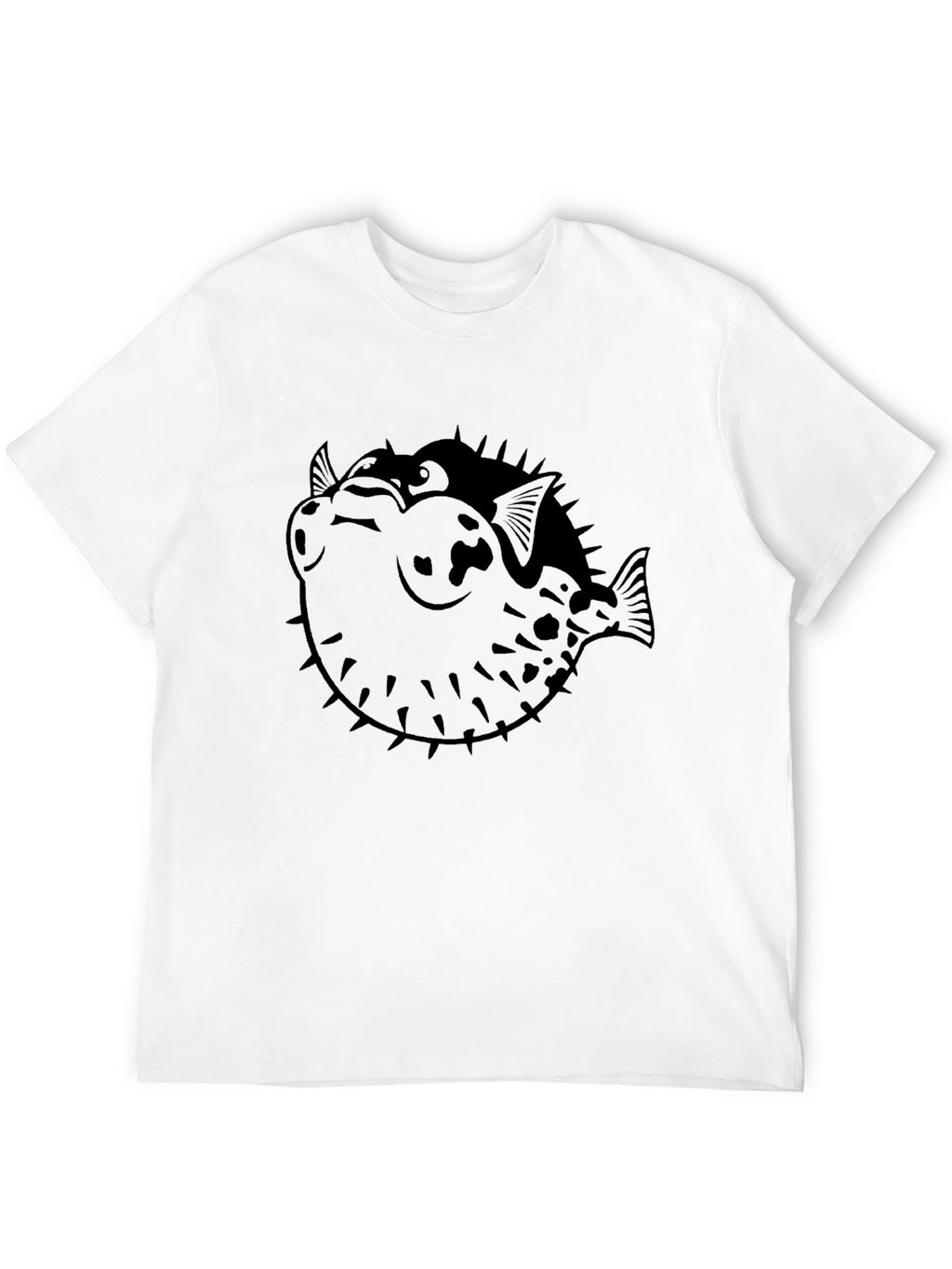 Pufferfish Graphic Print Black T-Shirt