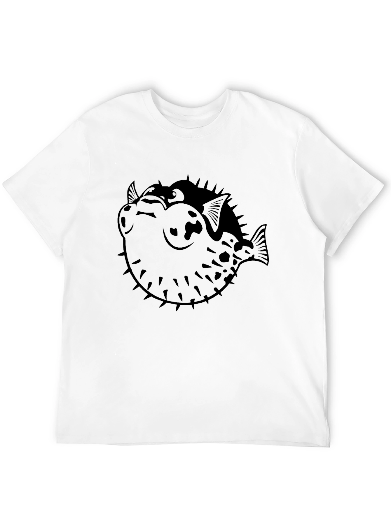 Pufferfish Graphic Print Black T-Shirt