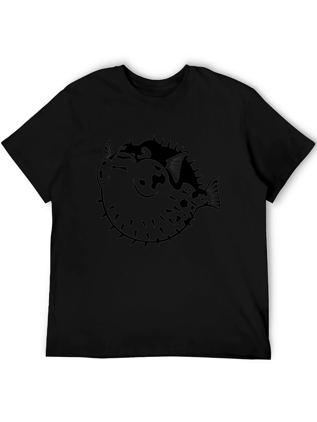 Pufferfish Graphic Print Black T-Shirt